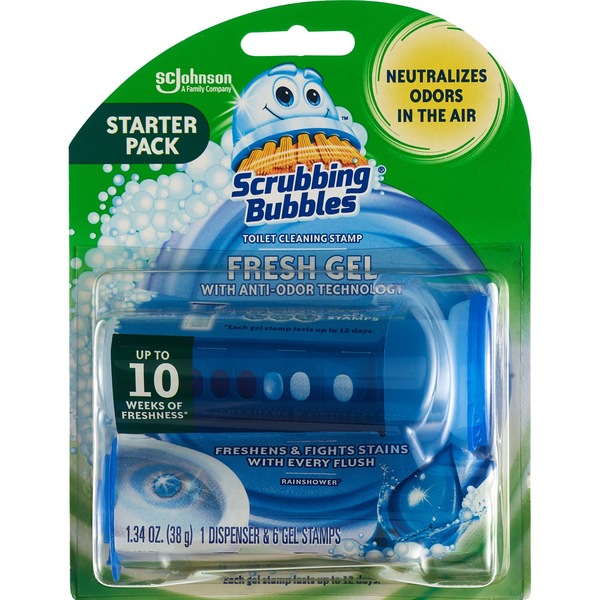 Scrubbing Bubbles Fresh Gel Toilet Cleaning Stamp, Rainshower, 6 ct