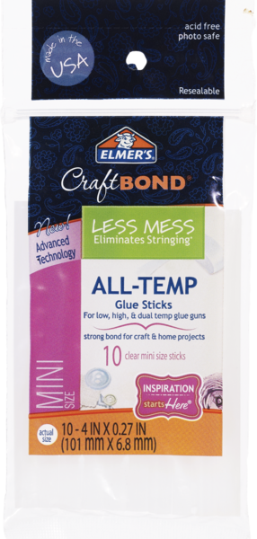 Elmer's CraftBond Less Mess All-Temp Mini Glue Sticks, 4 in. x 0.27 in., 10 CT