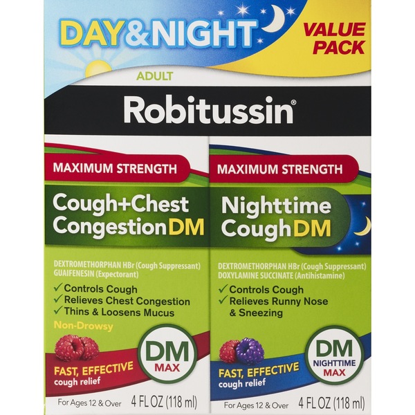 Robitussin Adult Maximum Strength Daytime and Nighttime Twin Pack, 2-4 OZ Bottles