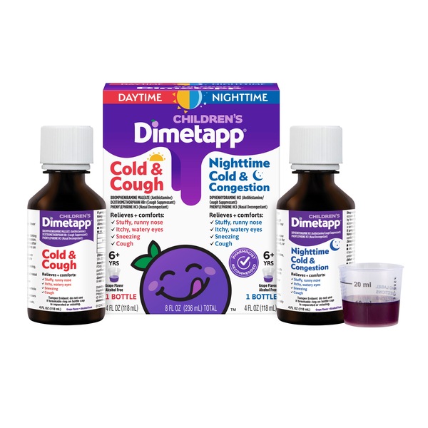 Children's Dimetapp - Paquete de jarabes para la tos y el resfriado, día/noche, Grape, 4+, 4 oz