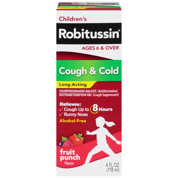 Children's Robitussin Long-Acting Cough and Cold Medicine, Fruit Punch Flavor - 4 Fl Oz Bottle