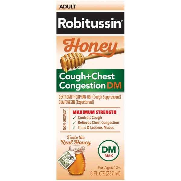 Robitussin Honey Cough + Chest Congestion DM Adult Max. Strength Day Liquid Syrup, 8 fl OZ