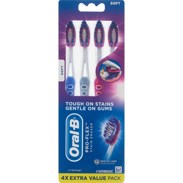 Oral-B Pro-Flex Stain Eraser Toothbrush, Soft Bristle, 4 CT