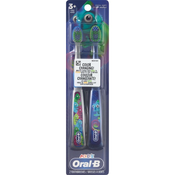 Oral-B Kids Color Changing Toothbrush, 2 CT, 3 + Years, Extra Soft Bristles