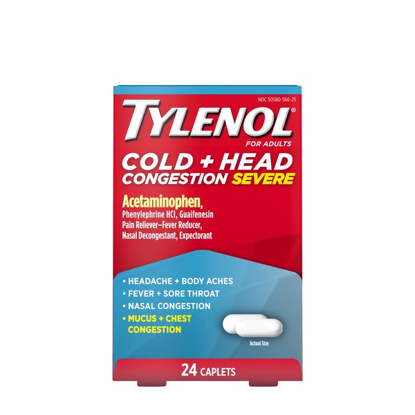 Tylenol Cold + Head Congestion Severe Medicine Caplets, 24 CT