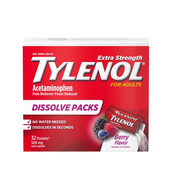 Tylenol Extra Strength Acetaminophen Dissolve Packs, Berry
