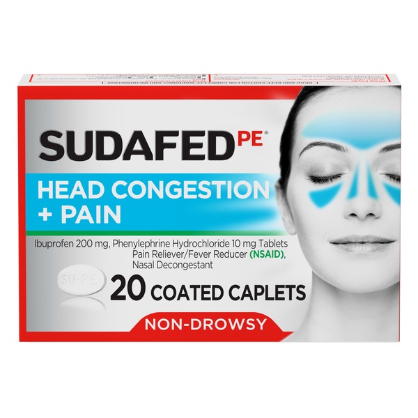 Sudafed PE Non-Drowsy Head Congestion + Pain Relief Caplets, 20 CT