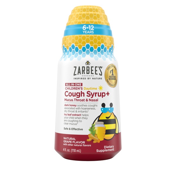 Zarbee's Children's All-in-One Daytime Cough Syrup + Mucus, Throat, and Nasal Relief Liquid, Grape, 4 OZ