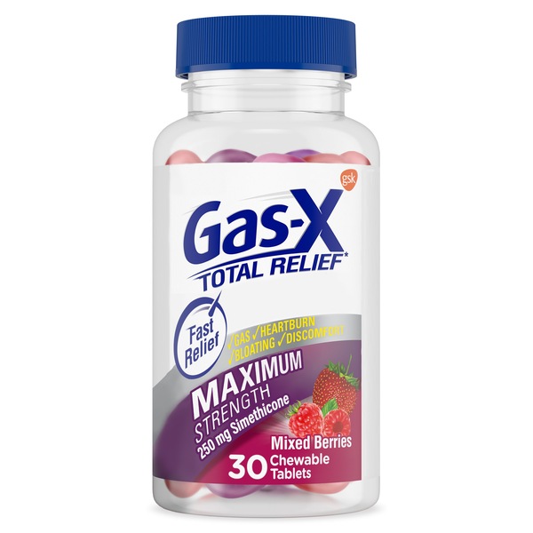 Gas-X Total Relief Maximum Strength Chewable Tablets , Mixed Berries, 30 CT