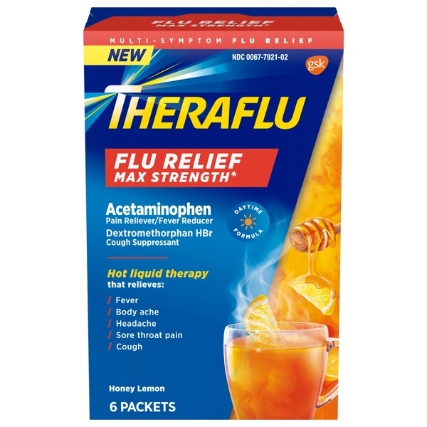 Theraflu Max Strength\ Flu Relief Packets, Honey Lemon, 6 CT