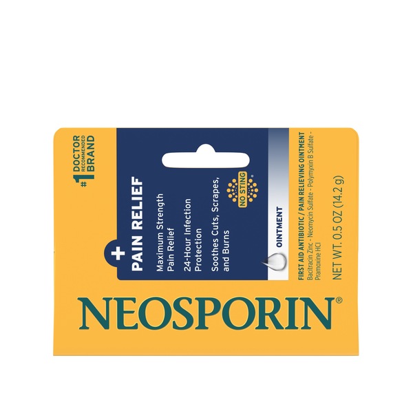 Neosporin + Ungüento antibiótico para primeros auxilios y alivio del dolor