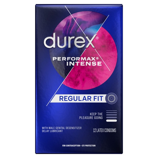Durex Performax Intense - Condones lubricados premium estriados y punteados
