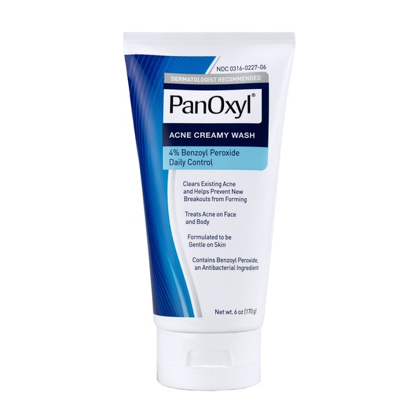 PanOxyl Creamy Wash 4% Benzoyl Peroxide Daily Control Deep Cleaning Wash for Acne, 6 OZ