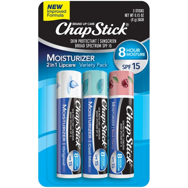 ChapStick Moisturizer Lip Balm Variety Pack, 3 0.15 OZ Sticks