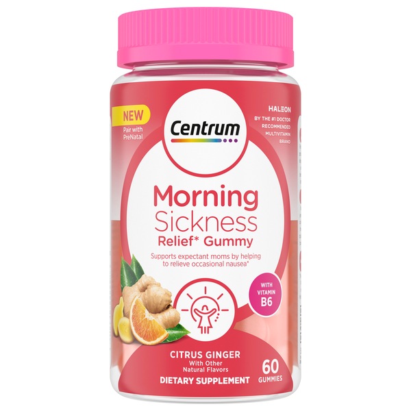 Centrum Morning Sickness Relief Gummies, Citrus Ginger, 60 CT