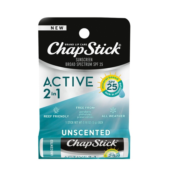 ChapStick Active 2 in 1 Chapstick, Unscented
