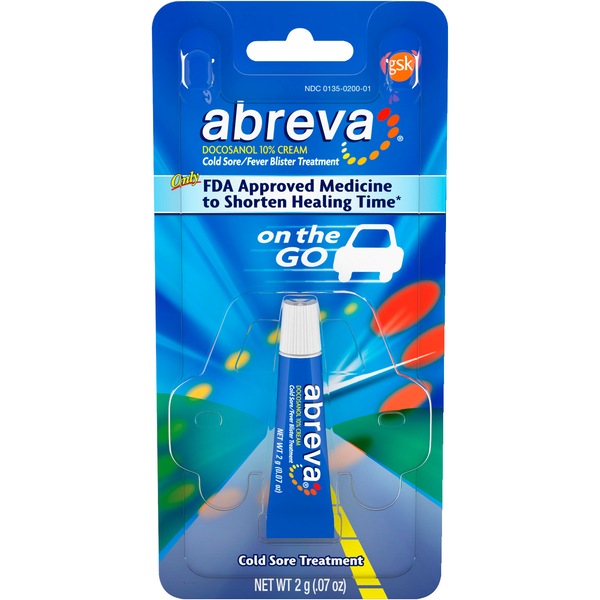 Abreva Docosanol - Tubo de crema al 10%, tratamiento aprobado por la FDA para herpes labial/llagas producidas por la fiebre, 2 gramos, paquete de viaje