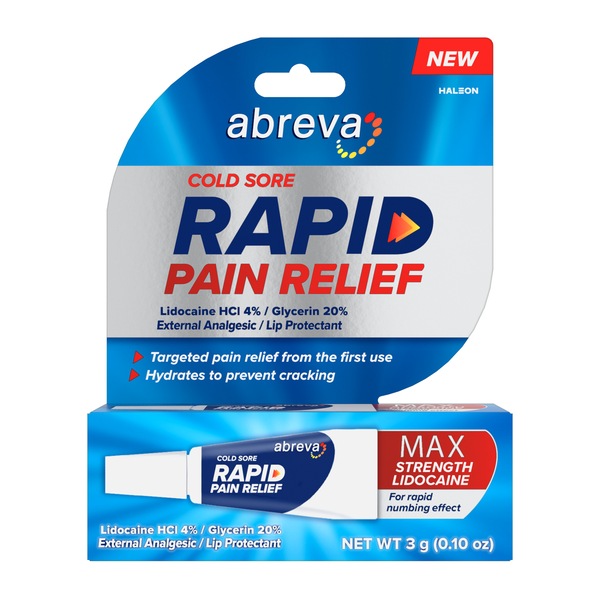 Abreva Cold Sore Treatment Rapid Pain Relief Cream, 0.1 OZ