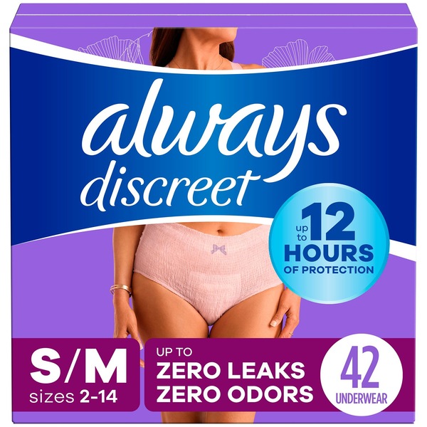 Always Discreet Women's Incontinence and Postpartum Underwear, S/M, 42 CT