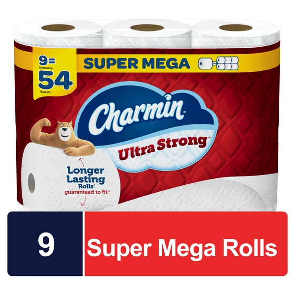 Charmin Ultra Strong Toilet Paper 9 Super Mega Rolls, 363 Sheets Per Roll