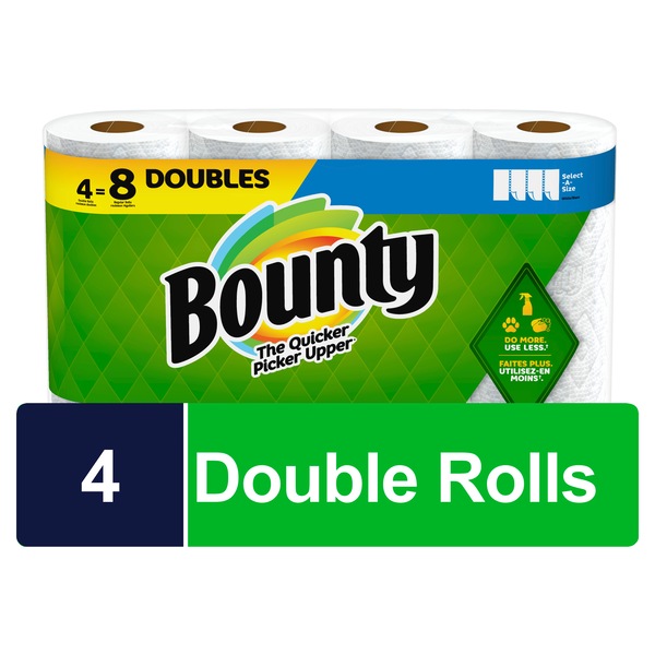 Bounty Select-A-Size Paper Towels, 4 Double Rolls, White, 90 Sheets Per Roll