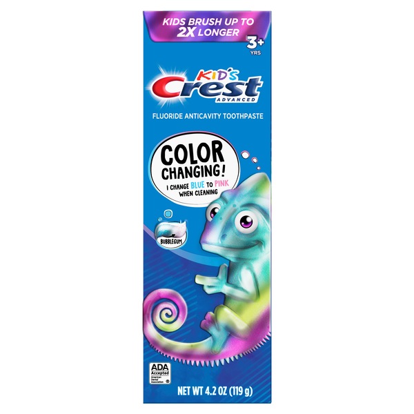 Crest Kids Advanced Fluoride Anticavity Color Changing Toothpaste, Ages 3+, Bubblegum, 4.2 OZ