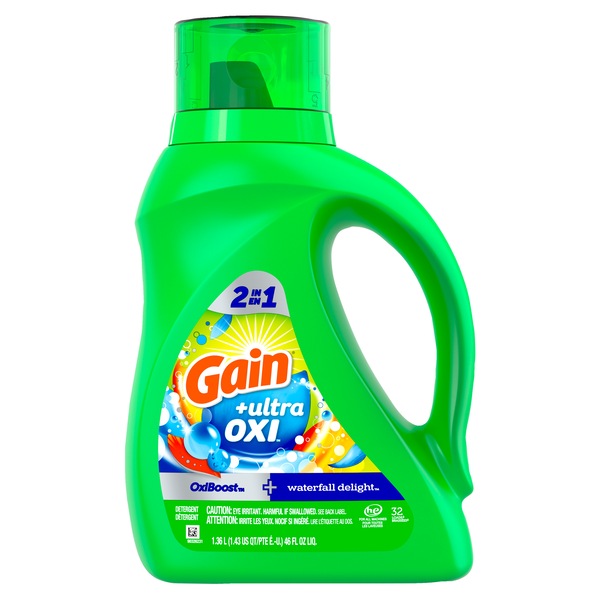 Gain Ultra Oxi Liquid Laundry Detergent, Waterfall Delight Scent, 2-in-1, HE Compatible,  32 loads, 46 fl oz