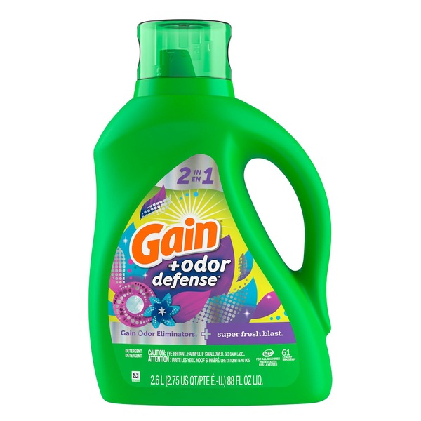 Gain + Odor Defense 2 In 1 Detergent, Super Fresh Blast, 88 oz