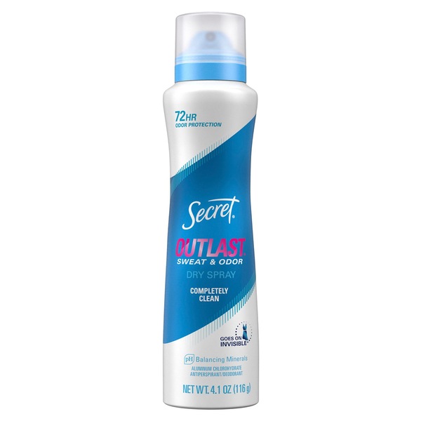 Secret Outlast Antiperspirant & Deodorant Dry Spray, Complete Clean, 4.1 OZ