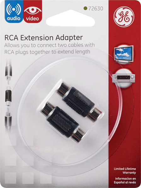 GE RCA Extension Adapter, Allows You To Connect Two Cables With RCA Plugs Together To Extend Lenth