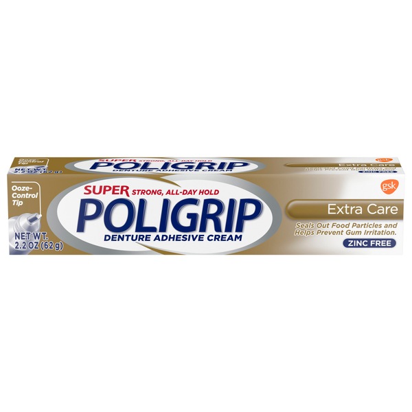 Super Poligrip Denture Adhesive Cream, Zinc-Free, Extra Care