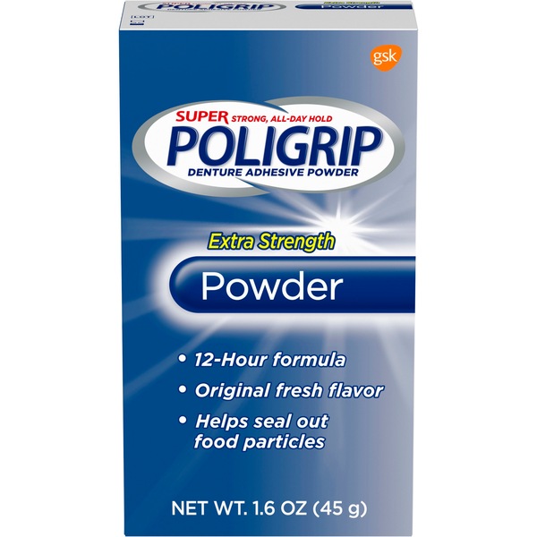 Super Poligrip - Polvo adhesivo para dentadura, potencia extra