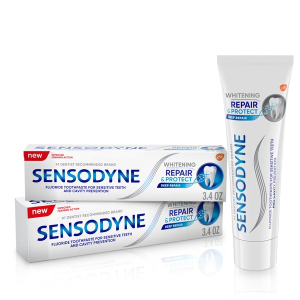 Sensodyne Repair and Protect Fluoride Toothpaste for Sensitive Teeth and Cavity Protection, Whitening, 3.4 OZ, 2 CT