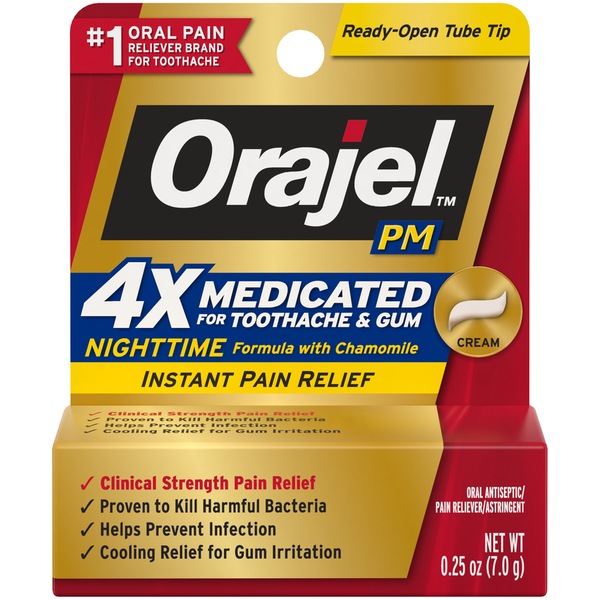 Orajel PM for Toothache & Gum Instant Pain Relief, Nighttime Formula with Chamomile, Oral Antiseptic and Astringent, Clinical Strength, 0.25 OZ