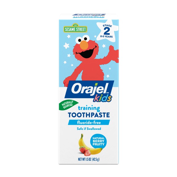 Orajel Kids Elmo Fluoride-Free Training Toothpaste, Ages 0-3 Years, Natural Berry Fruity