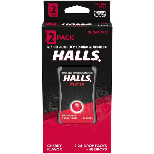 HALLS Minis - Caramelos para la tos, sin azúcar, Cherry, 48 u.
