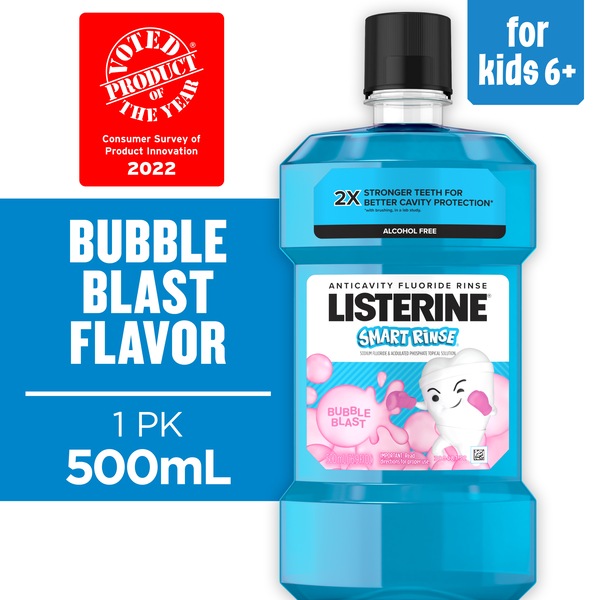 Listerine Smart Rinse Kids Anticavity Mouthwash, Bubble Blast, 16.9 OZ