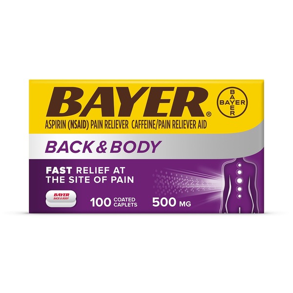 Bayer Back & Body Extra Strength Aspirin, 500mg Coated Tablets, Fast Relief, 100 ct