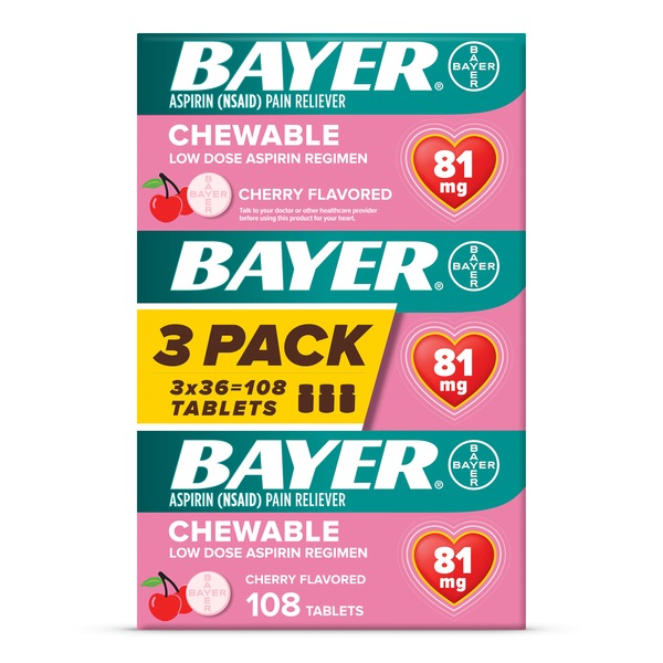 Bayer Low Dose Aspirin 81 MG Chewable Tablets, Cherry, 108 CT