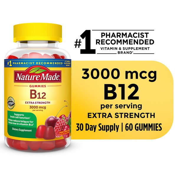 Nature Made Extra Strength Vitamin B12 Gummies, 3000 mcg per serving, 60 CT