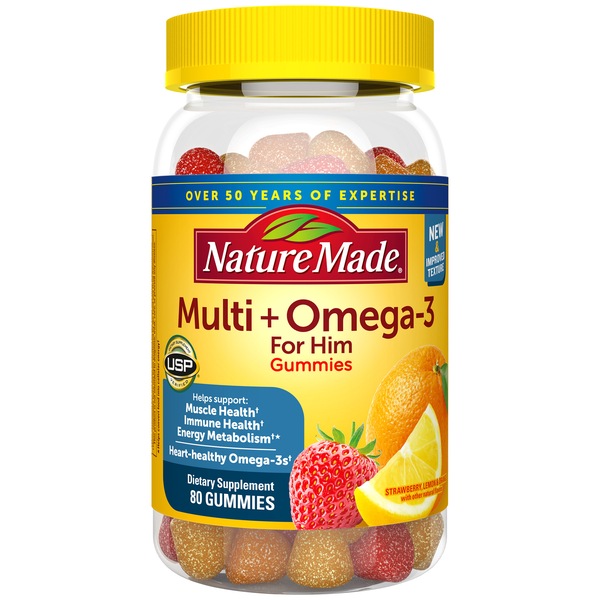 Nature Made - Multivitaminas + Omega-3 en gomitas para hombres adultos, 80 u.