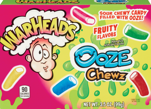 Warheads Ooze Chewz, Sour Chewy Candy Filled with Ooze, Theater Box, 3.5 oz