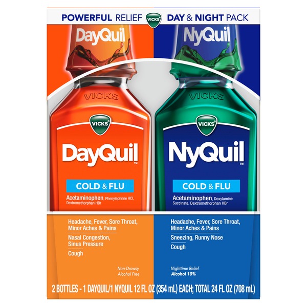 Vicks DayQuil and NyQuil Cold, Flu and Congestion Medicine, 24 fl oz