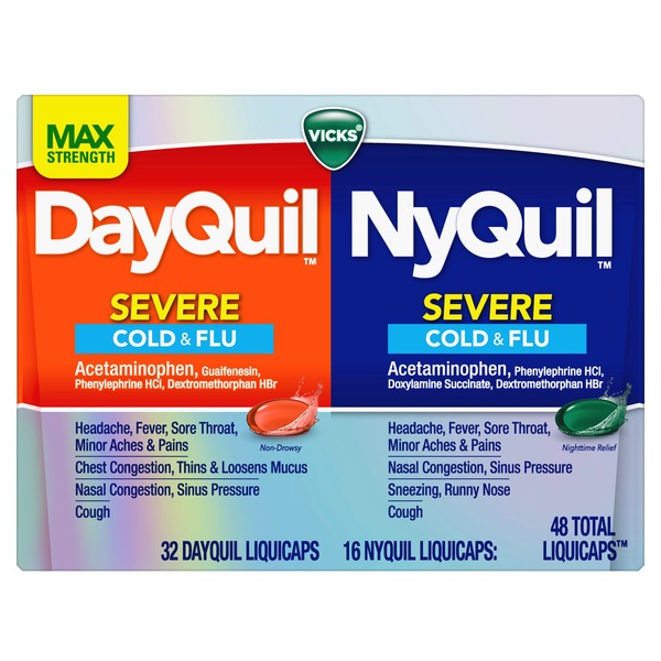 Vicks DayQuil and NyQuil VapoCOOL Severe Cold & Flu + Congestion Liquid Combo Pack, 2 12 OZ bottles