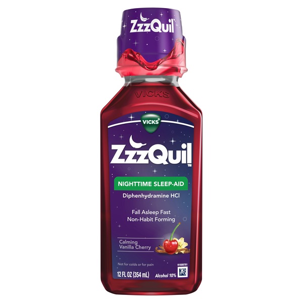 ZzzQuil Nighttime Sleep Aid Liquid, Calming Vanilla Cherry, 12 FL OZ