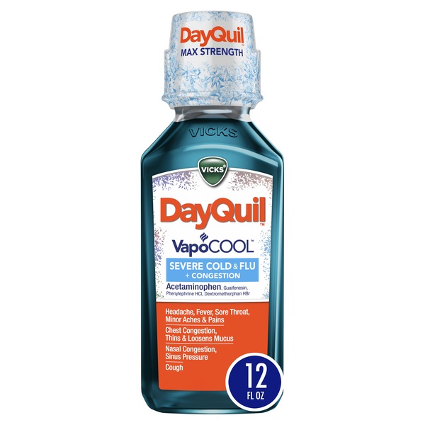 Vicks DayQuil VapoCOOL Severe Cold & Flu + Congestion Liquid, 12 OZ