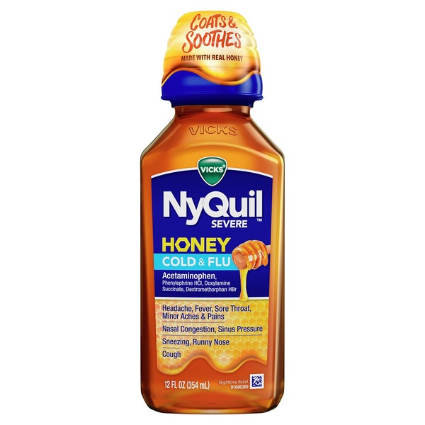 Vicks NyQuil Severe Cold & Flu Liquid, Honey, 12 OZ