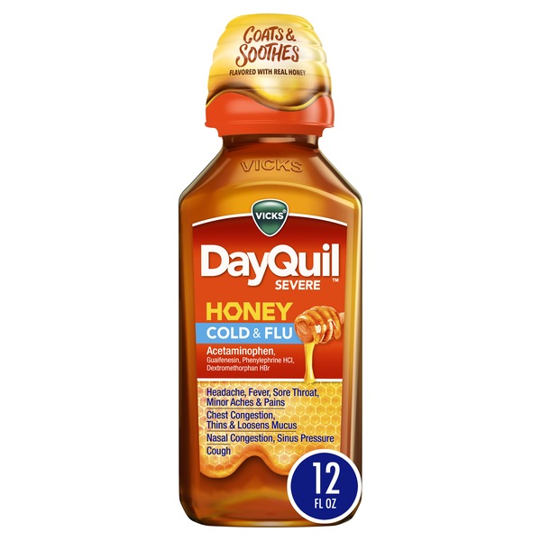 Vicks DayQuil Severe Cold & Flu Liquid, Honey, 12 OZ