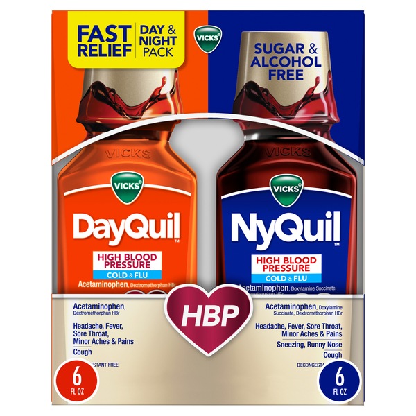 Vicks DayQuil and NyQuil High Blood Pressue Cold & Flu Liquid, 2 8 OZ bottles