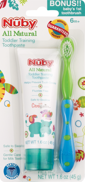 Nuby All Natural Toddler Toothpaste and Toothbrush, 1.6 OZ